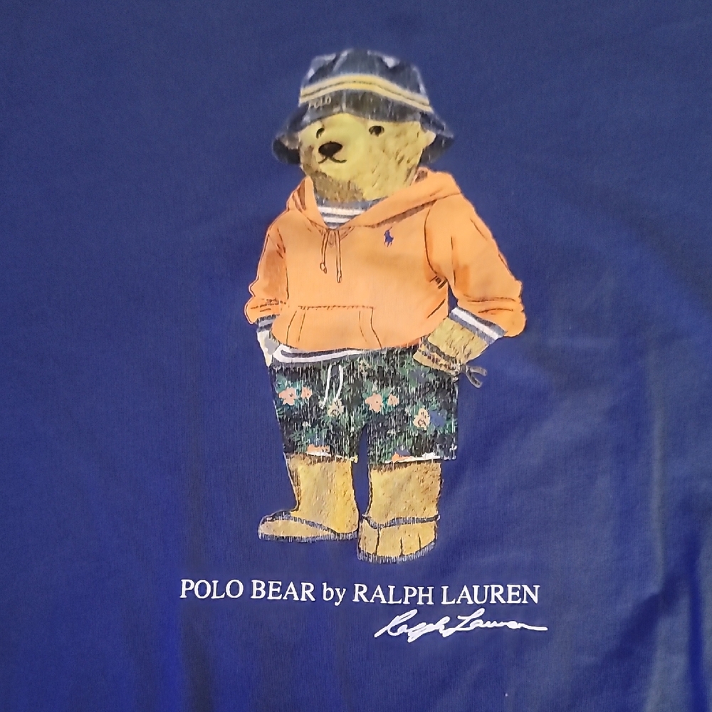 Ralph Lauren Blue Tee with Polo Bear in Orange Hoodie